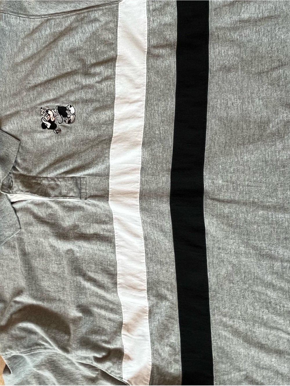 Men’s large Gray Polo with Black and White Stripe and Mickey Golfing Patch